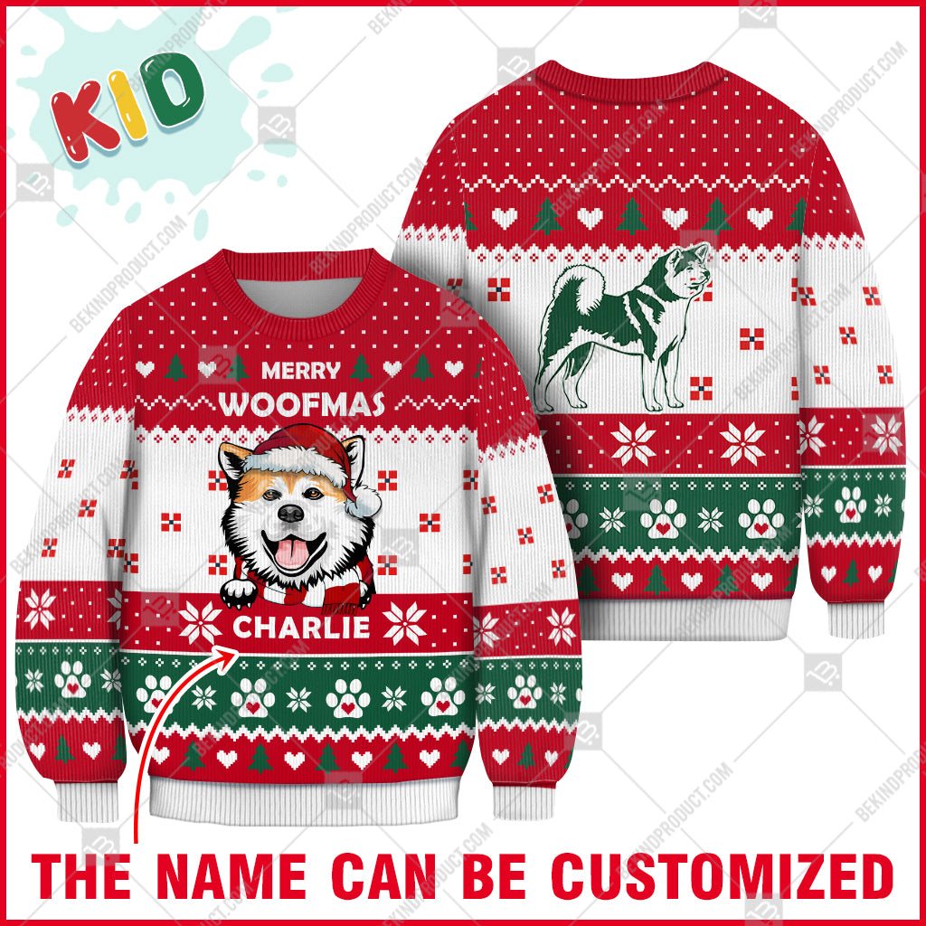 Akita Dog Christmas Paw Heart Print Ugly Christmas Sweater Print Sweatshirt - Personalized Custom - Best Gift For Noel