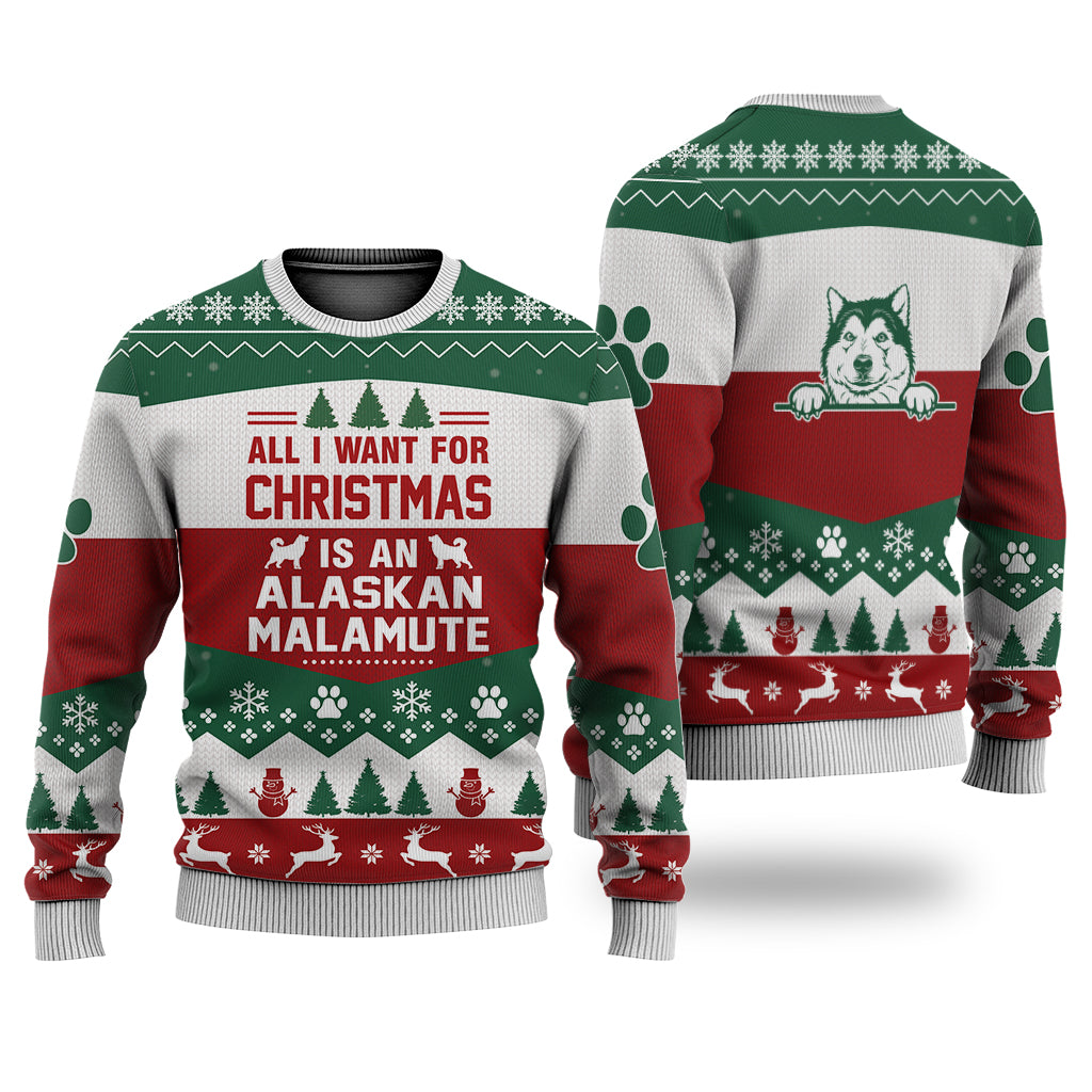 Alaskan Malamute All I Want For Christmas Sweater Christmas Knitted Print Sweatshirt - Best Gift For Christmas, Noel - Christmas Signature